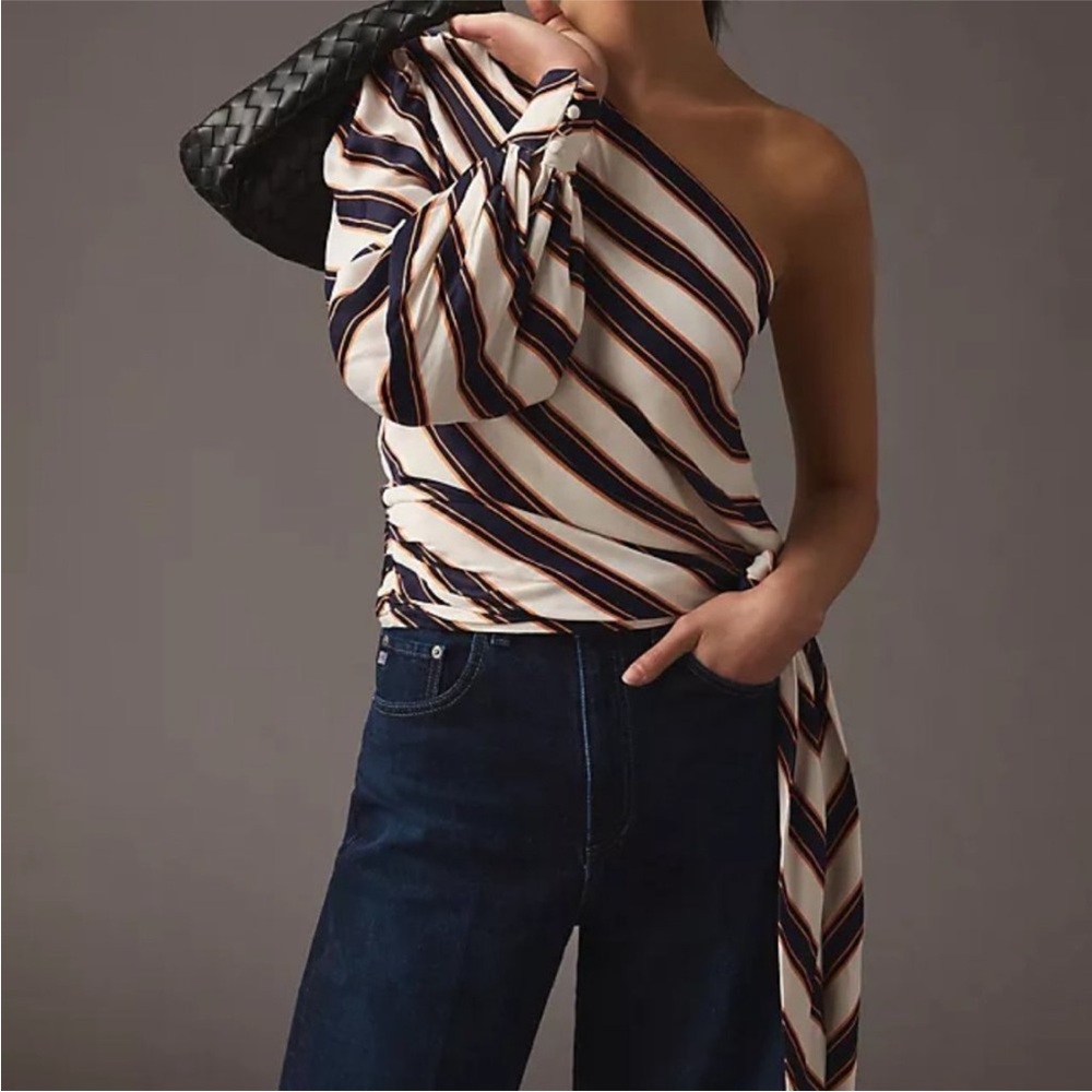 Anthropologie Striped One-Shoulder Women's Top Size L- New with tags